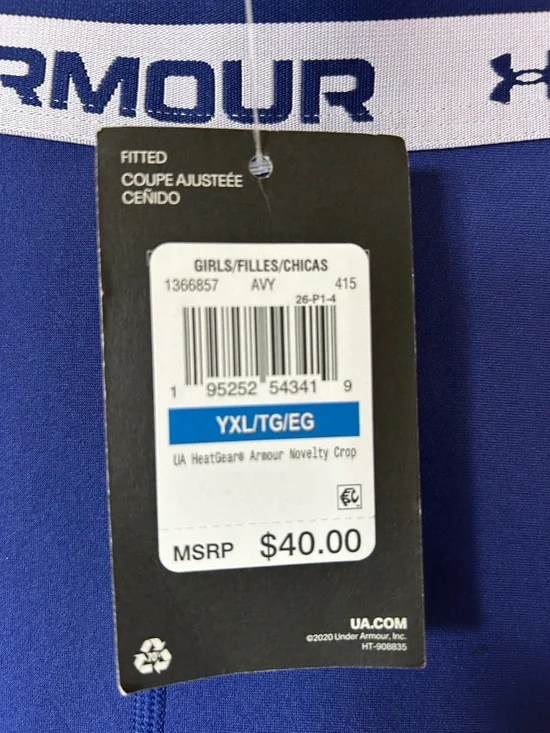 NWT Under Armour Navy &Light Purple Performance Heat Gear Crop  Leggings Size XL - Picture 3 of 6